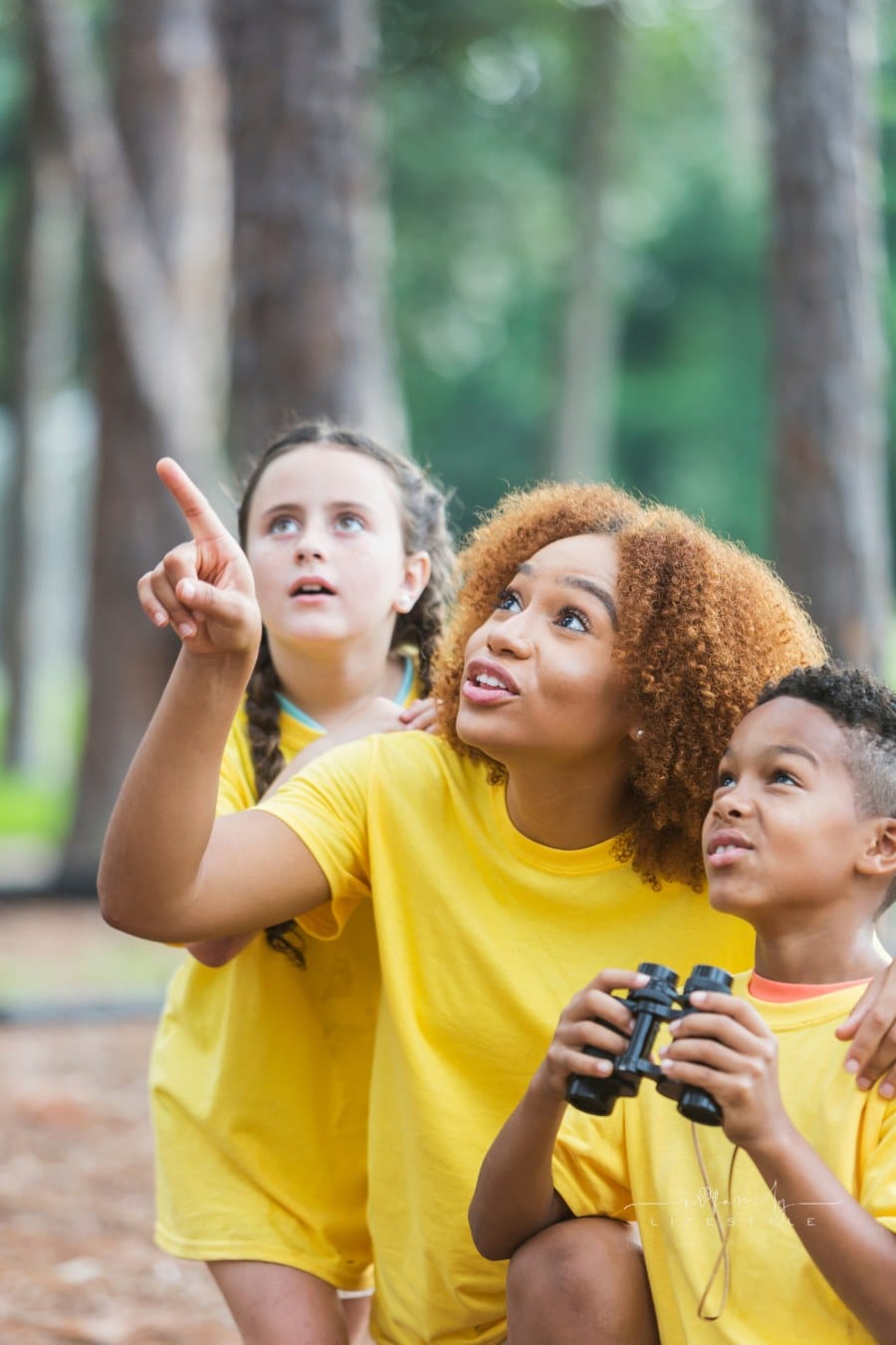 kids exploring nature at summer camp with counselor