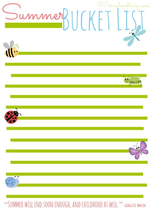 Summer Bucket List Printable