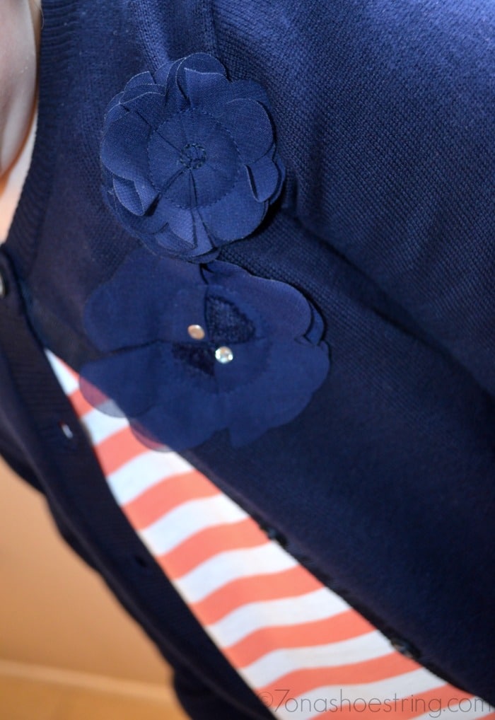 blue cardigan flowers