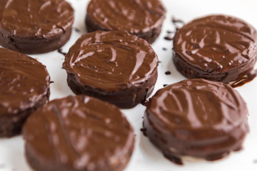 homemade moon pie cookies covered in chocolate glaze