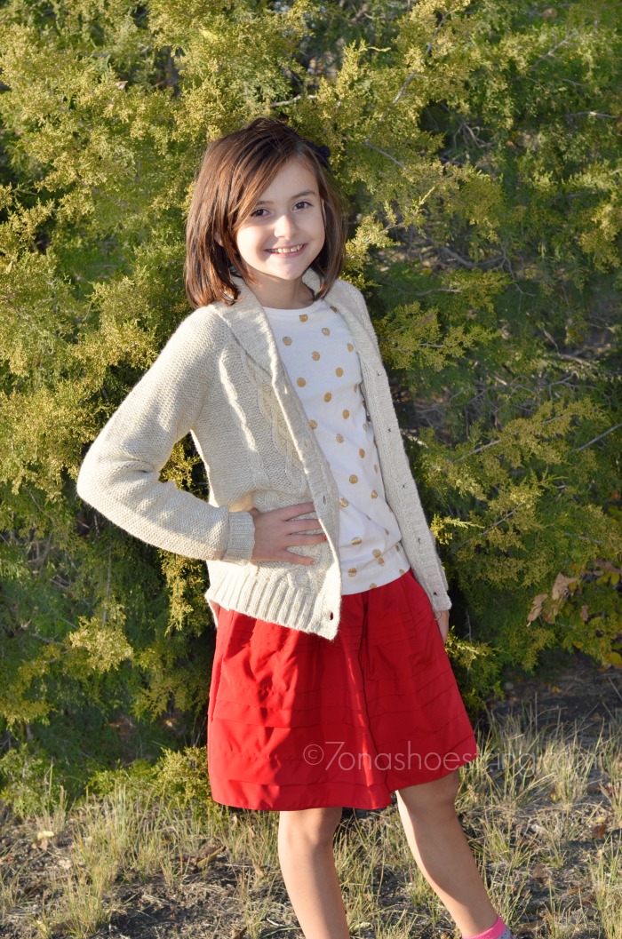 red taffeta skirt with gold glitter top