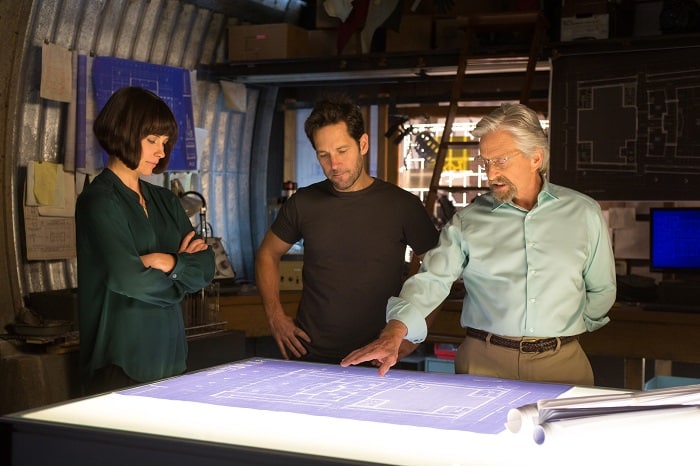 Marvel Ant-Man Paul Rudd, Evangeline Lilly, and Michael Douglas Marvel Ant-Man Paul Rudd, Evangeline Lilly, and Michael Douglas