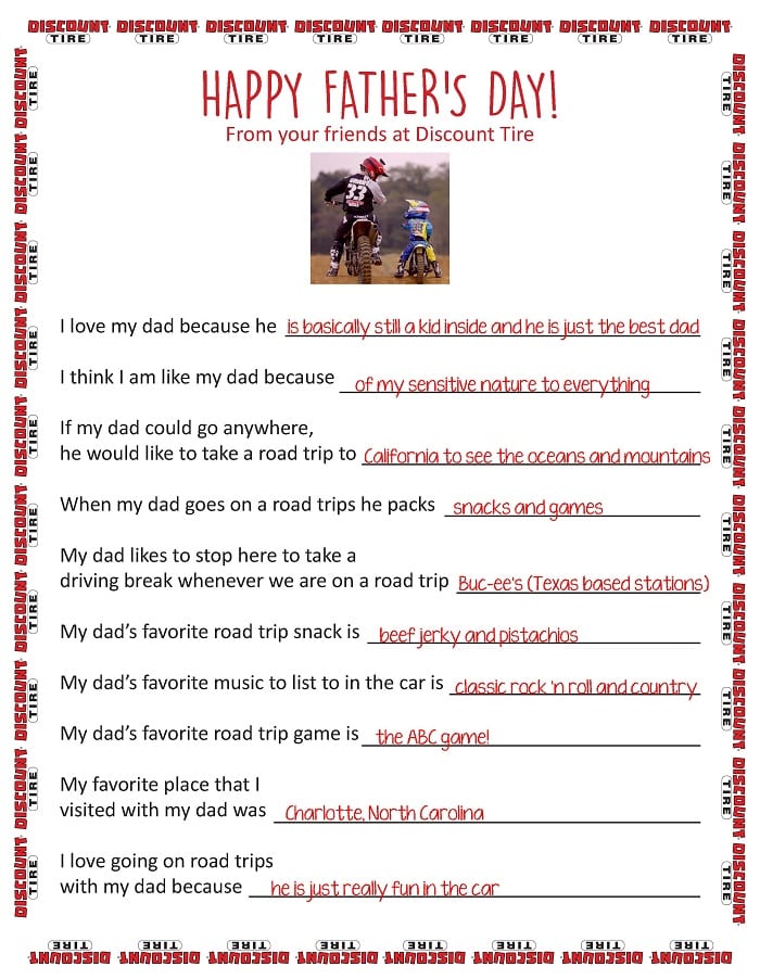 Discount Tire Father's Day Questionnaire