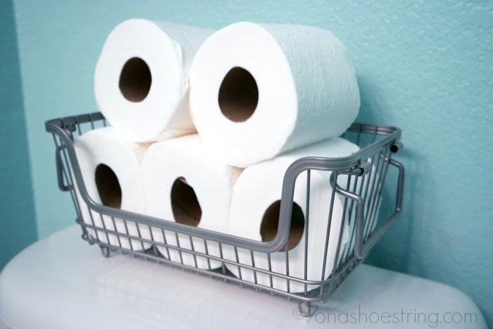 powder room makeover toilet paper basket