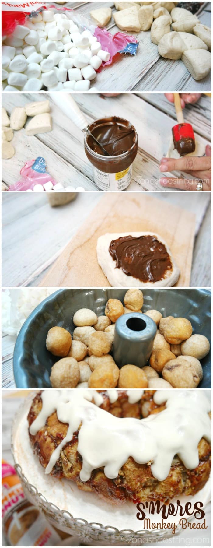 S'mores Monkey Bread with Nutella and marshmallows - 7onashoestring