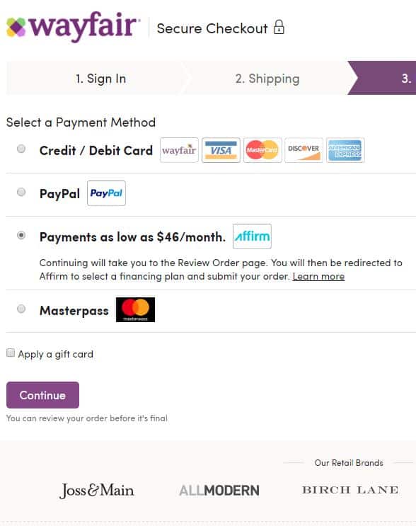 Affirm on Wayfair Affirm on Wayfair