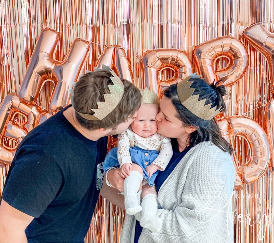 mom and dad with avery for 6 month birthday